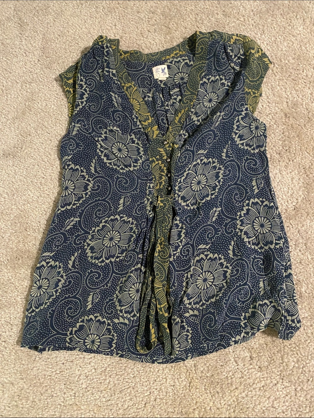 Anthropologie Women's Navy Floral Tie-Front Blouse